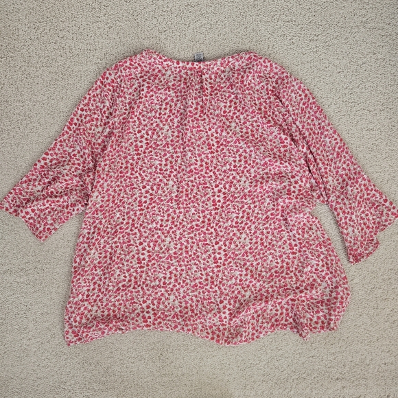 Catherines Blouse Lightweight Pink Leopard Lace Up 3/4 Sleeve Ruffle Womens 4x - Picture 2 of 8